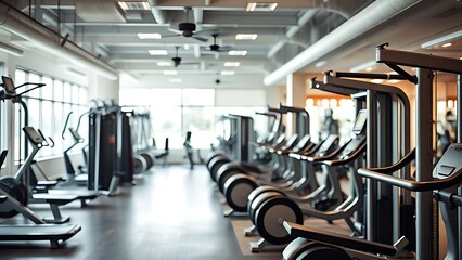 Well-equipped fitness center interior showcasing various bodybuilding machines in a clean modern design.