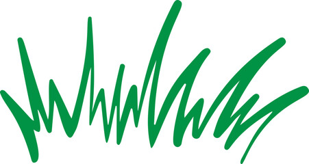 Cartoon grass and bush. Doodle outline meadow illustration. Green simple hand-drawn plants. Sketch of nature lawn