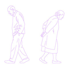 Line art illustration of elderly person walking