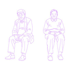 Line art illustration of sitting elderly person
