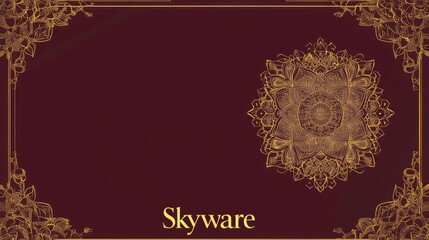 Elegant maroon background with gold mandala and frame, ideal for invitation or certificate.