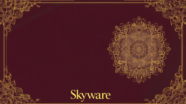 Elegant maroon background with gold mandala and frame, ideal for invitation or certificate.