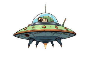 Cute Cartoon UFO with a Girl Pilot