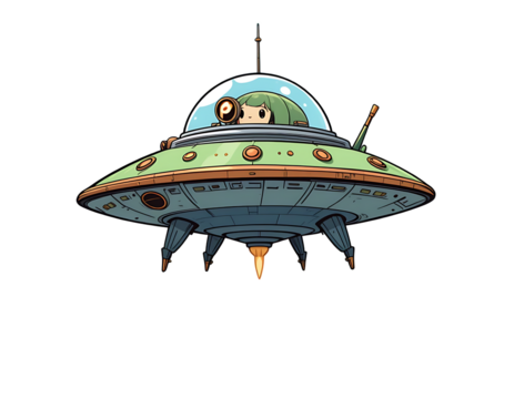Cute Cartoon UFO with a Girl Pilot