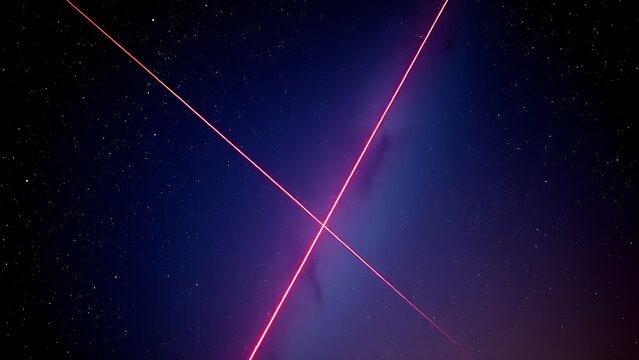 Double-exposure night sky with intersecting vibrant meteor trails, representing celestial events.