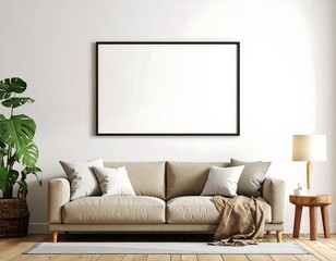 Fototapeta premium Minimalist Living Room with Blank Canvas and Neutral Tones