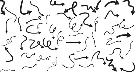 Swirly, curvy, and wavy hand drawn scribble arrows pointing in different directions.