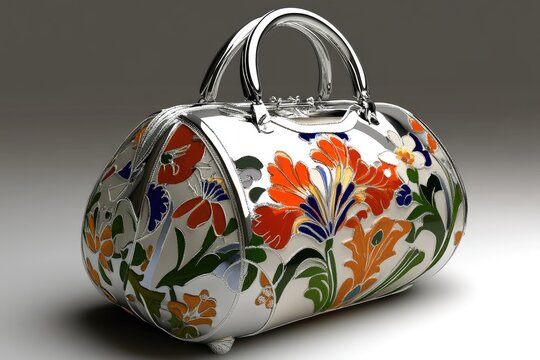 Ornate Floral Design on a Silver-Tone Handbag
