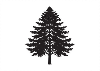 Redwood Tree Black Silhouette Isolated Nature Illustration Vector.