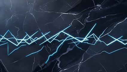A dark marble background with deep grays and charcoal, streaked by glowing blue lightning lines, creates a bold, dynamic, and striking design.
