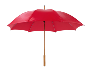 Bright red umbrella for sun protection during outdoor activities on a transparent background, cut out