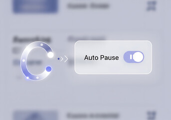 User interface showcasing an auto-pause toggle switch button with a circular loading progress bar, representing a digital workflow automation function.