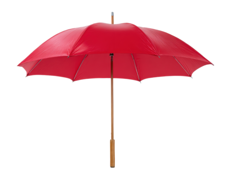 Bright red umbrella for sun protection during outdoor activities on a transparent background, cut out - Powered by Adobe
