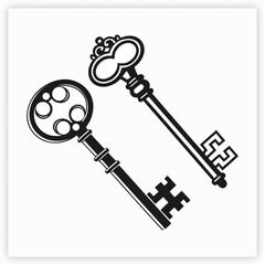 Vintage keys set simple black silhouette vector isolated on white background -
