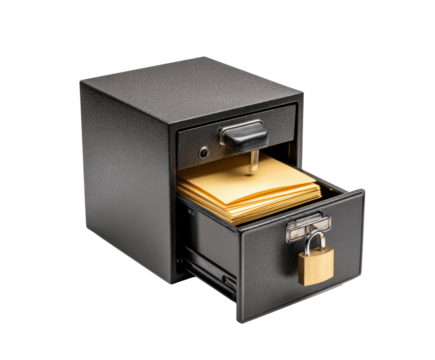 Secure filing cabinet for document storage and organization on a transparent background, cut out