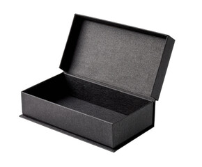 Elegant black gift box design for special occasions and presentations on a transparent background, cut out
