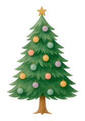 Watercolor Christmas Tree Illustration, Festive Holiday Decoration Isolated on White Background
