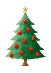 Fototapeta premium Watercolor Christmas Tree Illustration, Festive Holiday Decoration Isolated on White Background