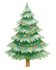 Fototapeta premium Watercolor Christmas Tree Illustration, Festive Holiday Decoration Isolated on White Background