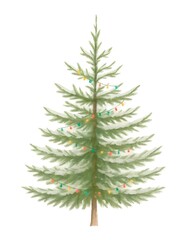 Fototapeta premium Watercolor Christmas Tree Illustration, Festive Holiday Decoration Isolated on White Background