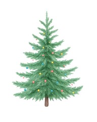 Watercolor Christmas Tree Illustration, Festive Holiday Decoration Isolated on White Background