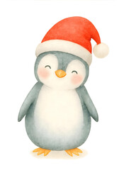 Cute Christmas animal illustration in watercolor style, festive holiday character with seasonal decoration, isolated on white background