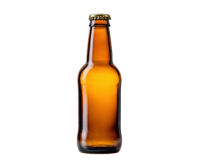 Amber glass bottle design for craft beer branding presentation on a transparent background, cut out