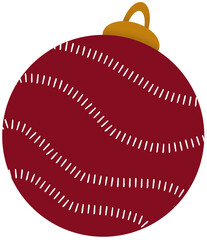 Red Christmas Ornament with Wavy Stitched Line Pattern Illustration