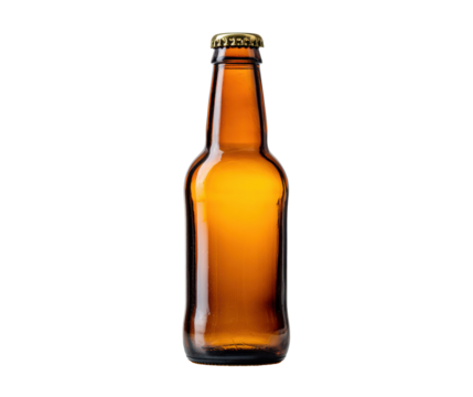 Amber glass bottle design for craft beer branding presentation on a transparent background, cut out