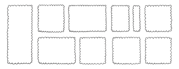 picture rectangle cute line wavy frame, frame doodle line hand drawn, outline border frame, scribble frame cute set