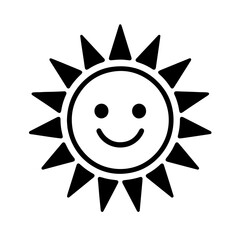 Black and White Cute Sun Outline Sticker Icon
