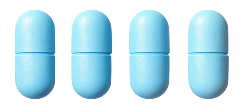 Four light-blue oblong pills, each with a visible dividing line