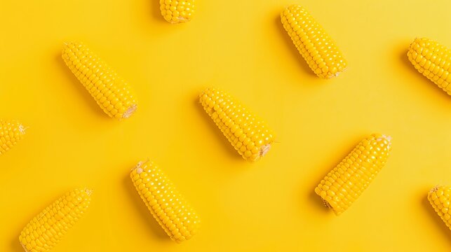 Bright yellow background with fresh corn on the cob pattern
