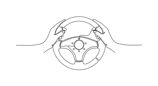 Hands on Steering Wheel Line Drawing Illustration for Driving Concept