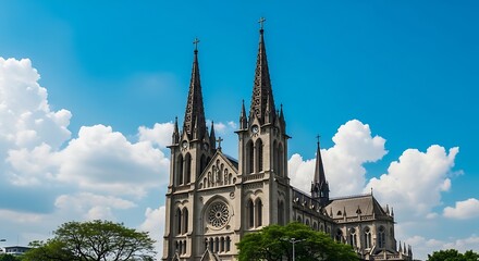 Fototapeta premium Majestic Cathedral Under a Bright Blue Sky.