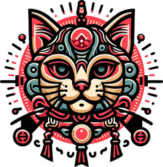 Vector illustration design image sketch icon logo symbol cat head with details accessories decoration ethnic classic vintage traditional abstract modern