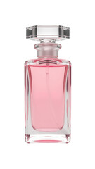 Elegant glass perfume bottle pink liquid minimalist design luxury fragrance beauty product stylish packaging modern aesthetic clear cap