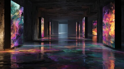 Abstract paintings in digital gallery space