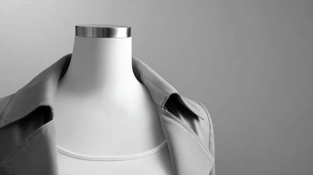 A headless mannequin is dressed in a gray blazer and white top. Fashion display concept - Powered by Adobe