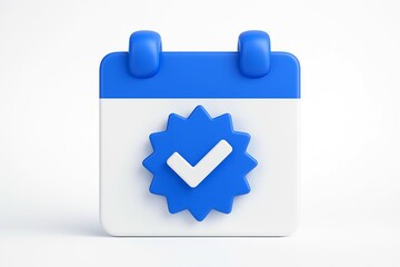 3d rendered blue and white calendar icon with a verified checkmark symbol