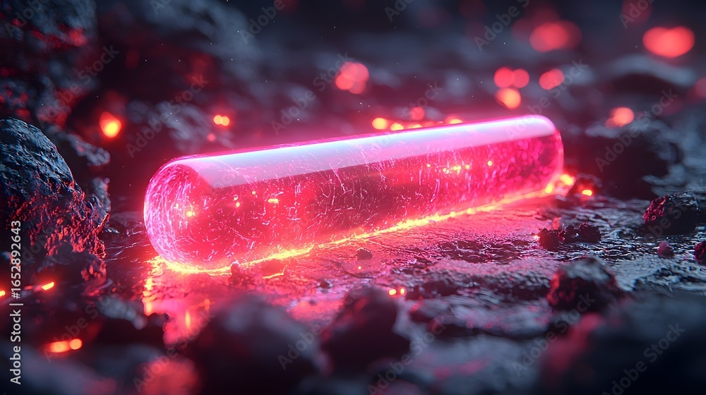 Poster neon pink progress bar loading on a futuristic transparent screen