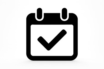 Simple black and white calendar icon with a checkmark indicating a completed task or event