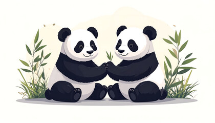 Obraz premium Two pandas holding hands