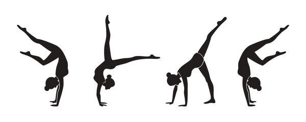 Abstract Silhouette Of Girl Practice Gymnastics Vector Illustration on white background.