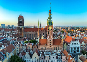 Architecture of old town in Gdansk with Main City Hall, Poland