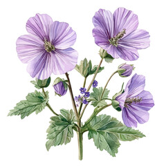 Malva Flower, watercolor drawing vector, isolated on a white background.