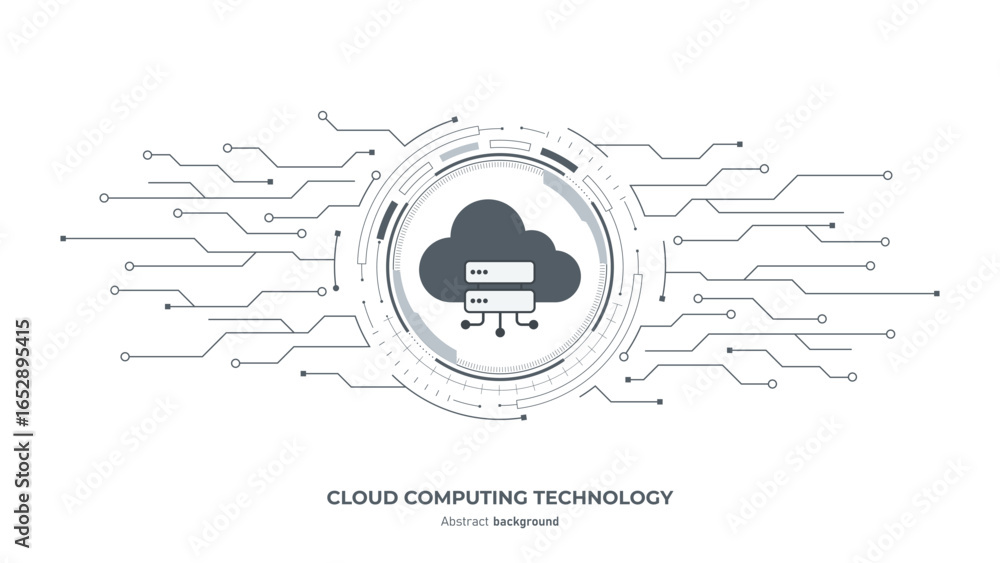 Poster concept of cloud computing digital information and data center technology. cloud and server on hud f