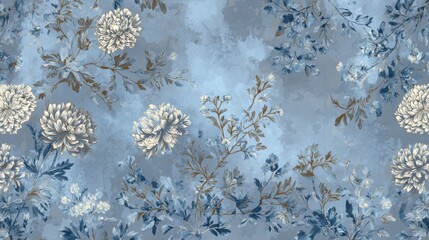 Faded pastel blue with hand-sketched wildflowers along the edges, classic 1800s feel