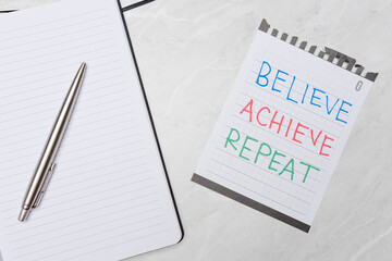 Motivational Quote “Believe. Achieve. Repeat.” for Success and Inspiration