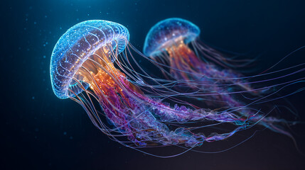 Obraz premium Mesmerizing Jellyfish: Vibrant Underwater Artwork